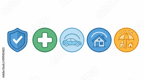 Comprehensive Insurance Icons Set for Protection and Security.