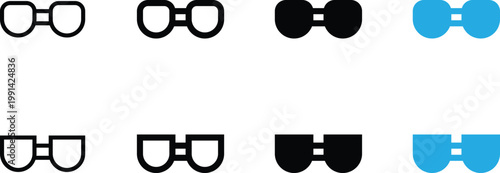 Set of glasses icons, vector illustration of eyewear symbols in various styles