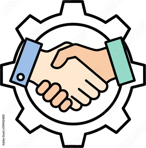 Labor Day Teamwork Concept with Handshake and Gear Vector Illustration