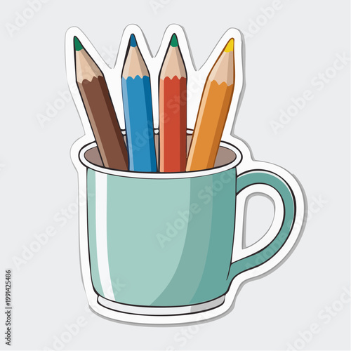 Cup of colorful pencils