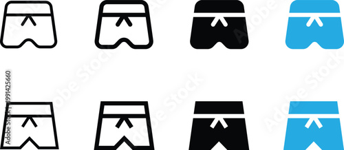Set of swim trunks icons, vector illustration of beach shorts in various styles including outline and solid