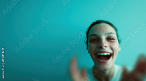 cheerful laboratory technician with bright smile is portrayed on right side of frame