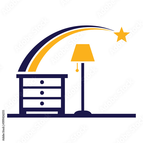 Simple bedroom nightstand with lamp and shooting star  modern home decor icon