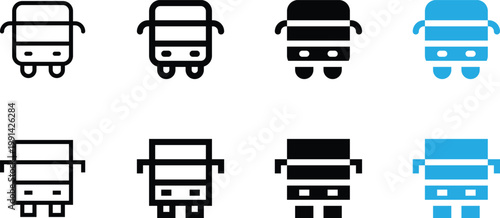 Set of bus icons, front view, vector illustration