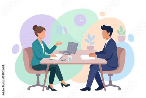 Professional Job Interview Between Male and Female at Office Table