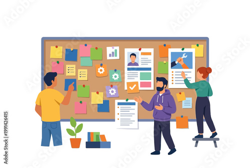 Professionals looking for hiring notices on a job board illustration