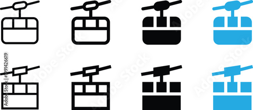 Set of cable car icons, gondola lift symbols for ski resort or mountain transport