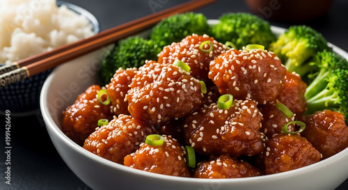 General Tso Chicken Broccoli Sesame Seeds Steamed Rice Chinese Takeout