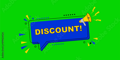 Discount speech bubble with megaphone on green screen.