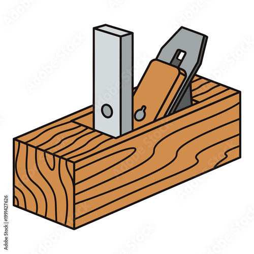 Wooden hand plane tool with metal blade and handle icon