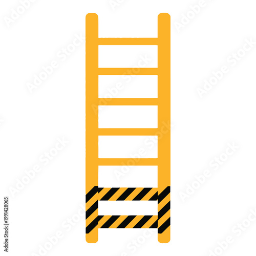 Yellow ladder with black and yellow striped warning sign at bottom icon