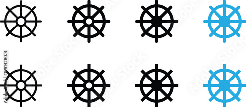 Set of ship wheel icons, nautical steering wheel symbols, vector illustration