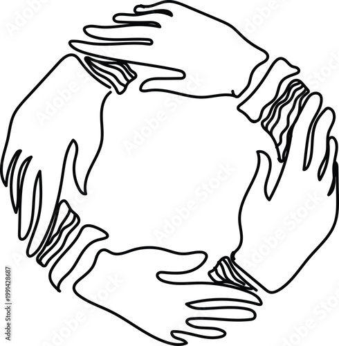 Unity hand in Motion line art vector silhouette
