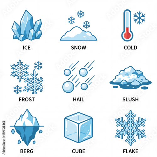 Collection of Winter Weather and Ice Icons.