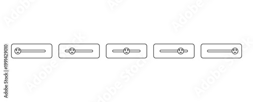 Set of five sliders with smiley faces indicating different levels of satisfaction