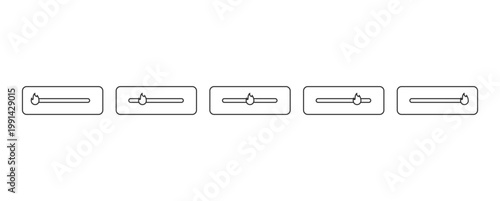 Set of five slider controls with flame icons indicating heat settings