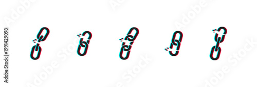Broken chain link icons with glitch effect representing connection failure