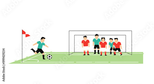 Soccer player kicking ball in action.