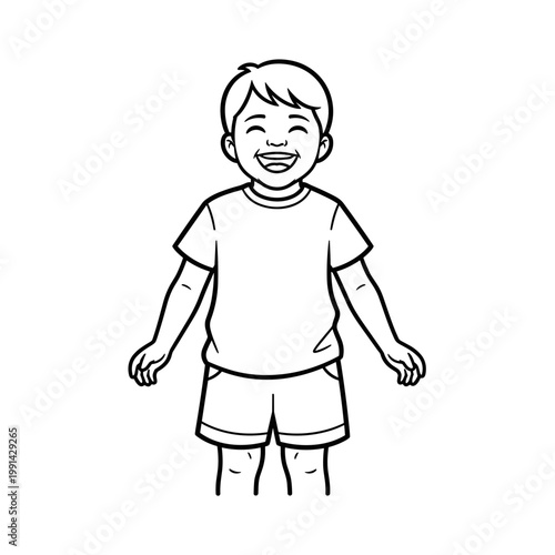 Happy little boy smiling outside.