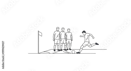 Man Kicking Football with Other Players.