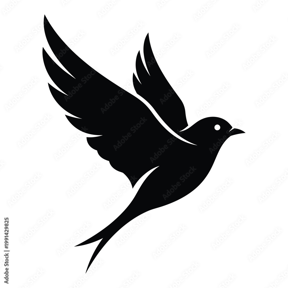 Fototapeta premium Black silhouette of a bird flying in the air freely icon