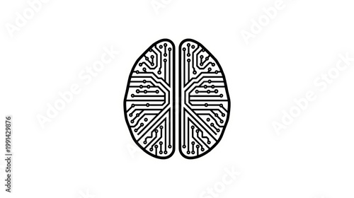 A circuit board in the shape of a brain isolated on white background