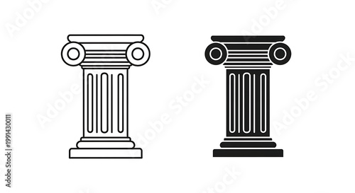 Two classical Greek ionic columns, one outlined and one solid silhouette, isolated on transparent background