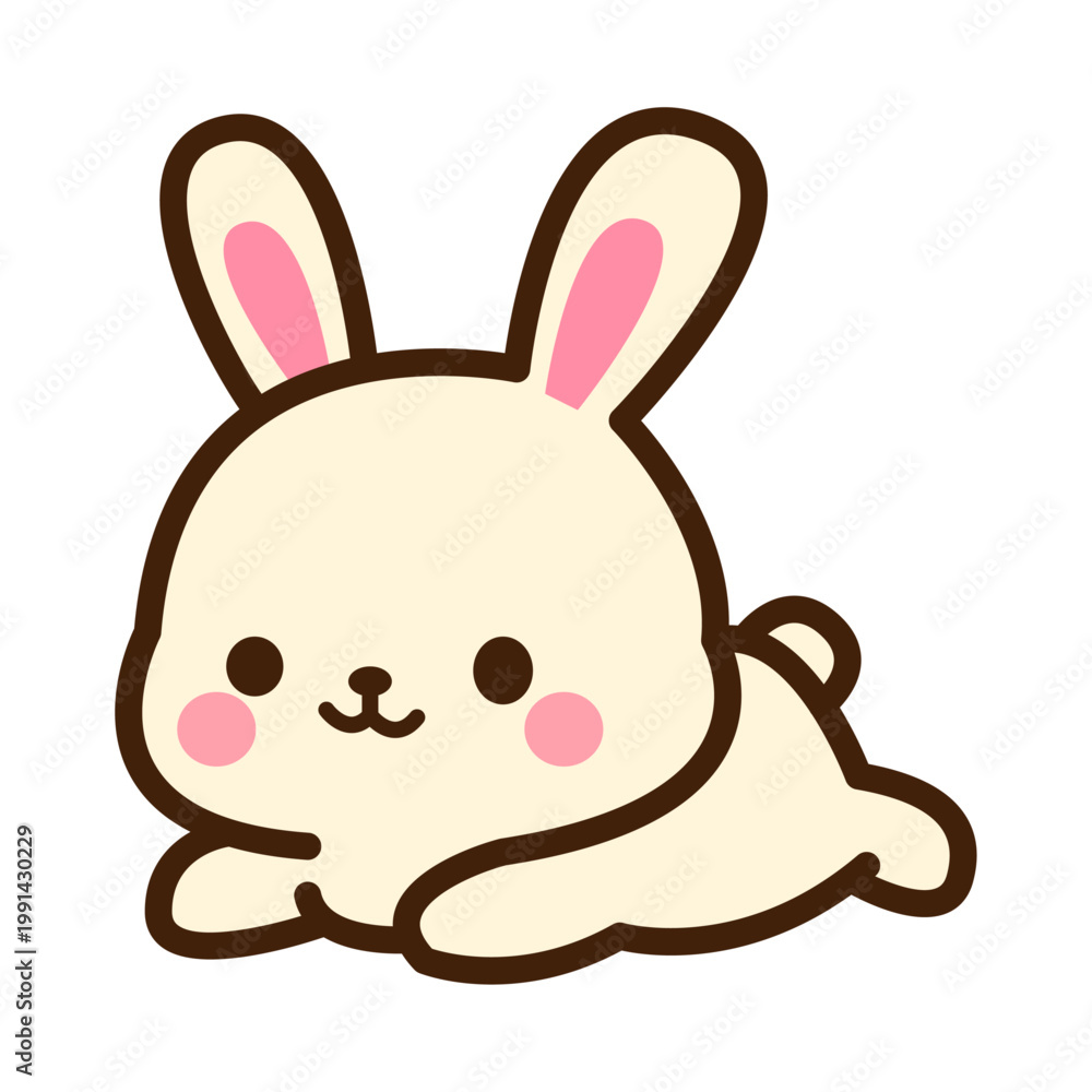 Fototapeta premium Kawaii White Rabbit Lying Down Illustration