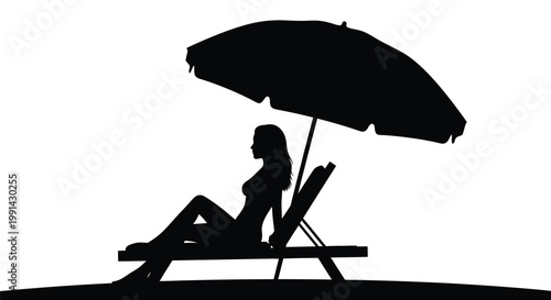 Woman relaxing on a beach chair under an umbrella vector graphic illustration