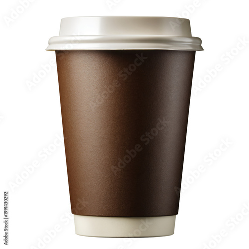 Brown Coffee Cup with White Lid PNG Isolated for Hot Beverage Concept