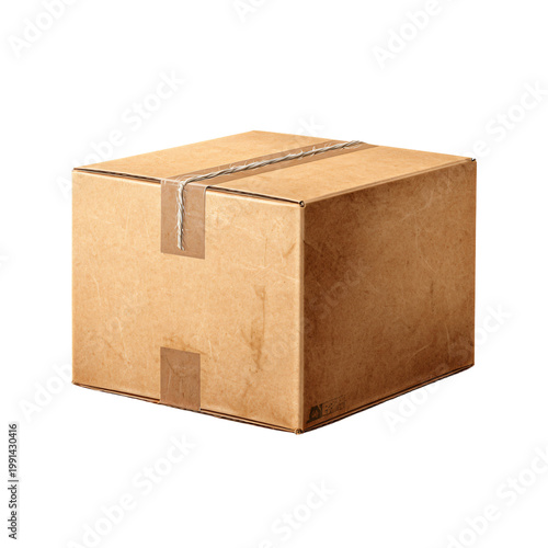 Professional Brown Cardboard Box with Tape Isolated PNG for Shipping