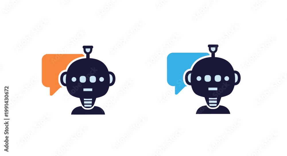 Fototapeta premium Two Robot Heads with Speech Bubbles.
