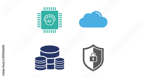 Data Security Protection Cyber Icons.
