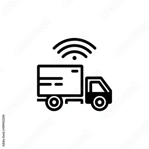 A truck with a wi-fi signal isolated on white background