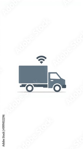 A grey truck with a wi-fi symbol above it isolated on white background