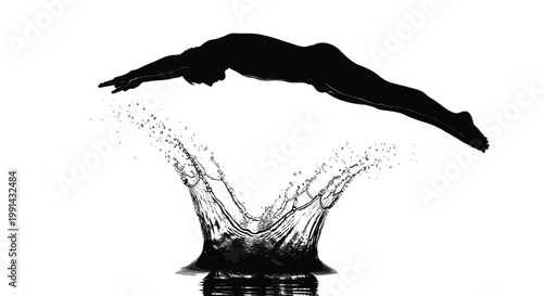 Diver jumping into water in a dynamic vector graphic illustration