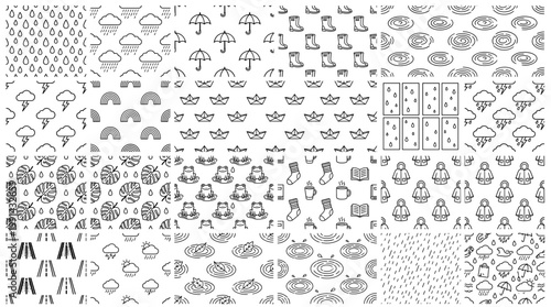 Large hand drawn weather icon collection with clouds, rain, snow, wind, moon, sun and forecast symbols in outline style for apps, maps, dashboards and climate design