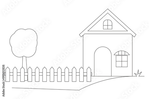 A house with a fence and a tree