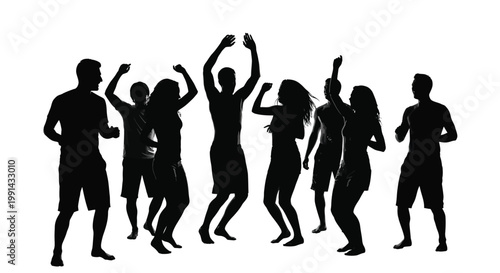 Group of people dancing and having fun in a lively vector illustration
