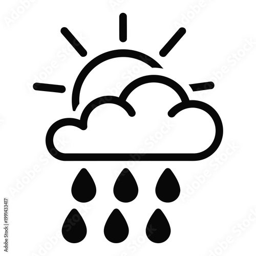 Icon of cloud with rain and sun shining through weather symbol icon
