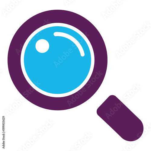 Magnifying glass icon with purple handle and blue lens  search symbol icon