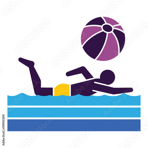 Man swimming in water polo game with ball above him in pool icon