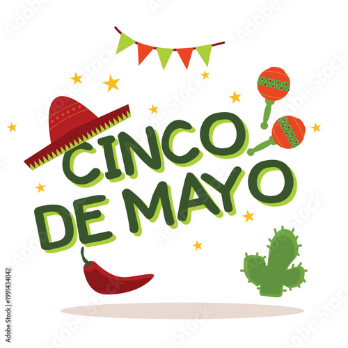 A colorful cinco de mayo graphic with traditional festive elements