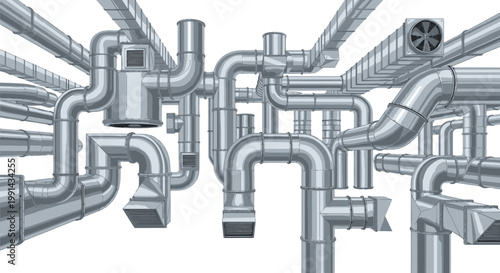 Industrial Ventilation System Complex Network of Metal Ductwork