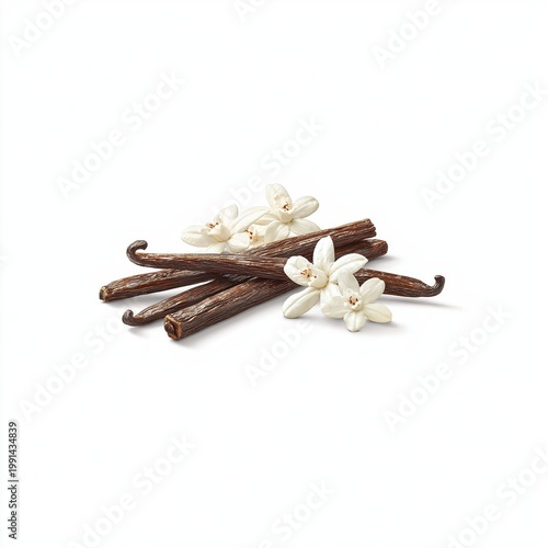 Vanilla beans and flowers close-up shot