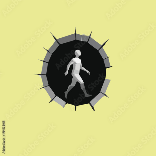 Conceptual illustration of character breaking out 