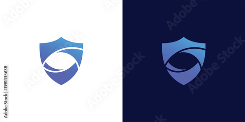 Abstract shield logo design with eye symbol for  protection