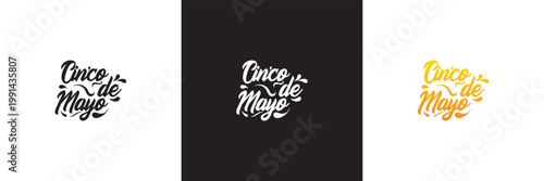 Cinco de Mayo Hand Lettering Typography Set. Cinco de Mayo lettering displayed in three color variations on light and dark backgrounds, ideal for festive design, branding, and celebration themes.