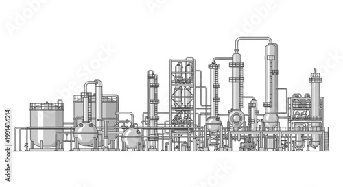 Industrial Complex with Processing Towers and Pipelines