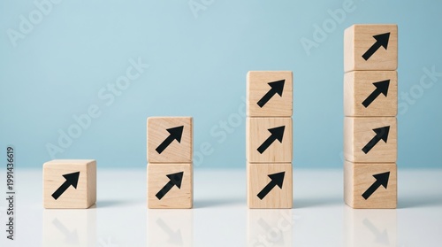 Ascending Blocks: Conceptual blocks symbolizing growth and progress, arranged to depict a rising trend, reflecting the concept of advancement in business and success.